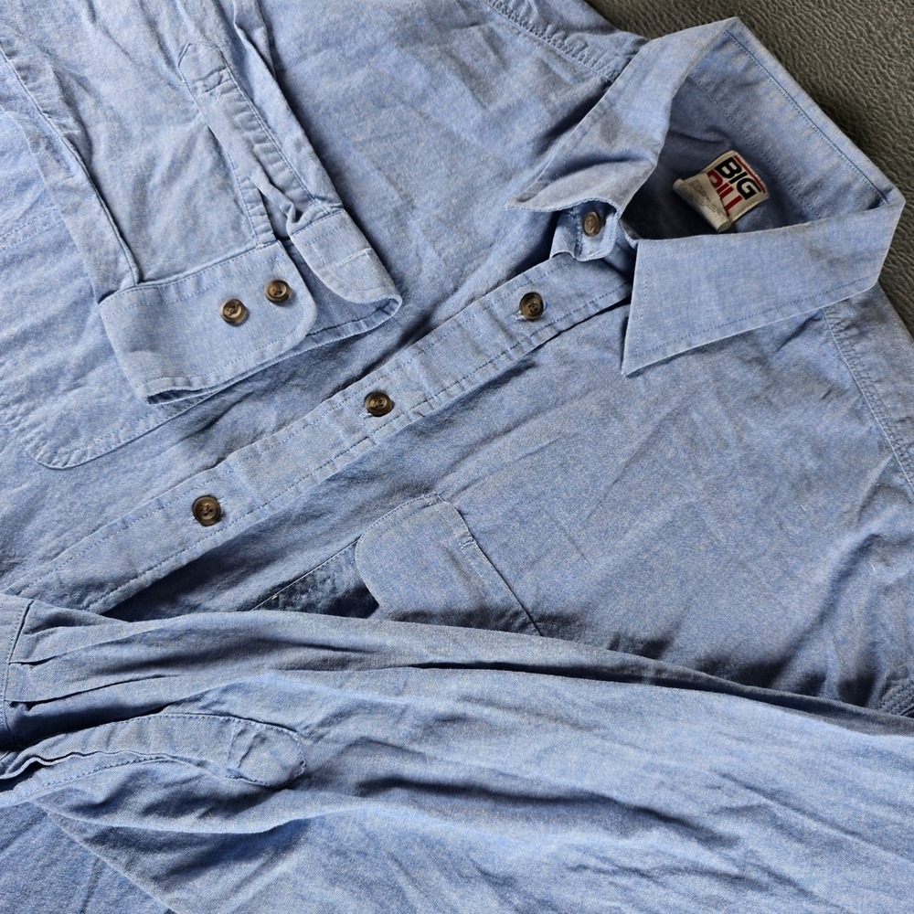 Big Bill Mens 2XL Tall Blue Cotton Long Sleeve Work Shirt Chambray 143/OS NAY